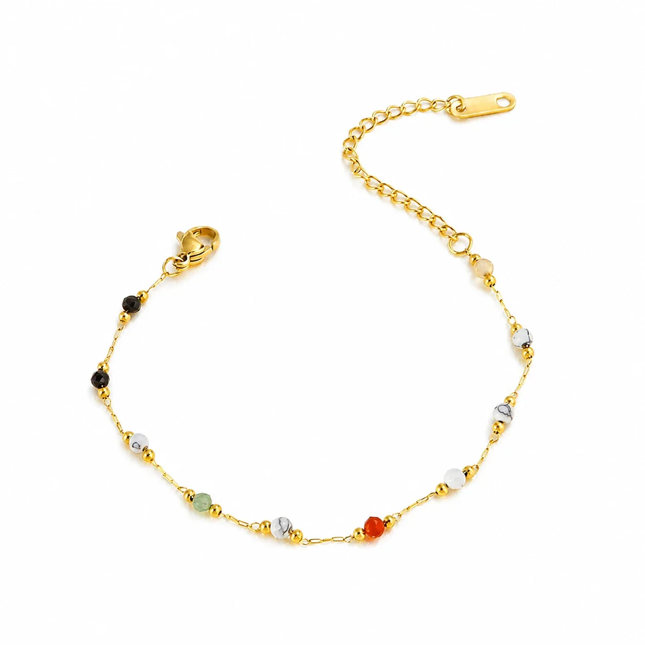 Delicate Gold-Plated Bead Chain Natural Stone Bracelet