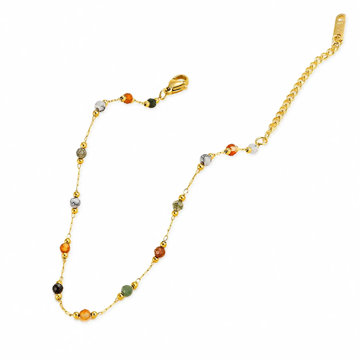 Delicate Gold-Plated Bead Chain Natural Stone Bracelet