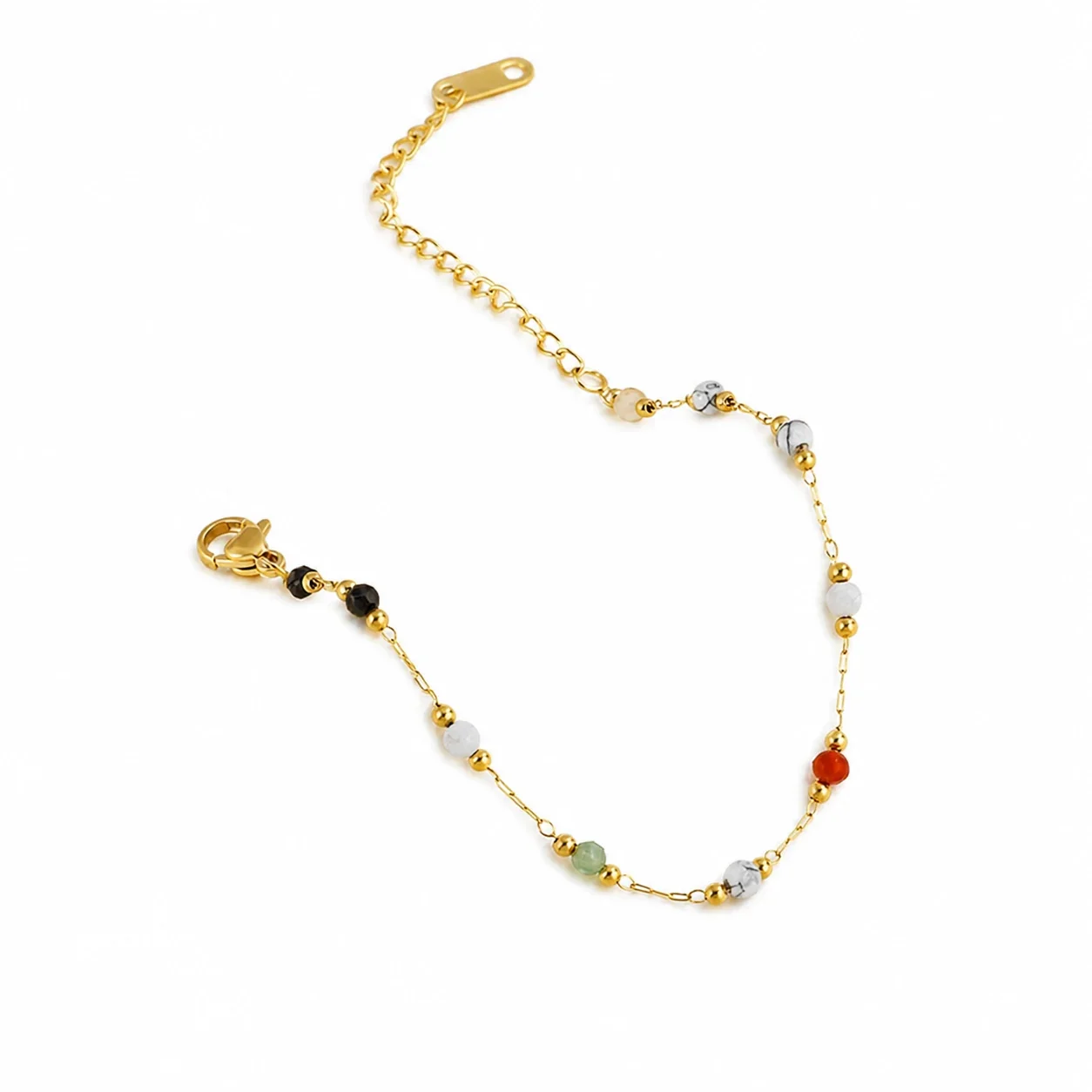 Delicate Gold-Plated Bead Chain Natural Stone Bracelet