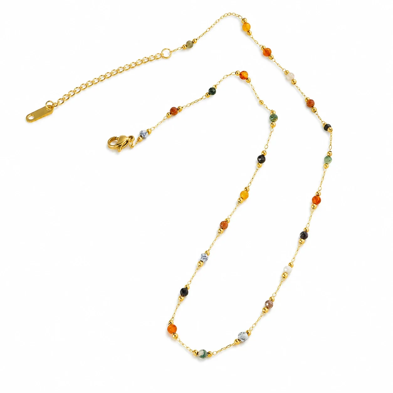 Delicate Gold-Plated Bead Chain Natural Stone Bracelet