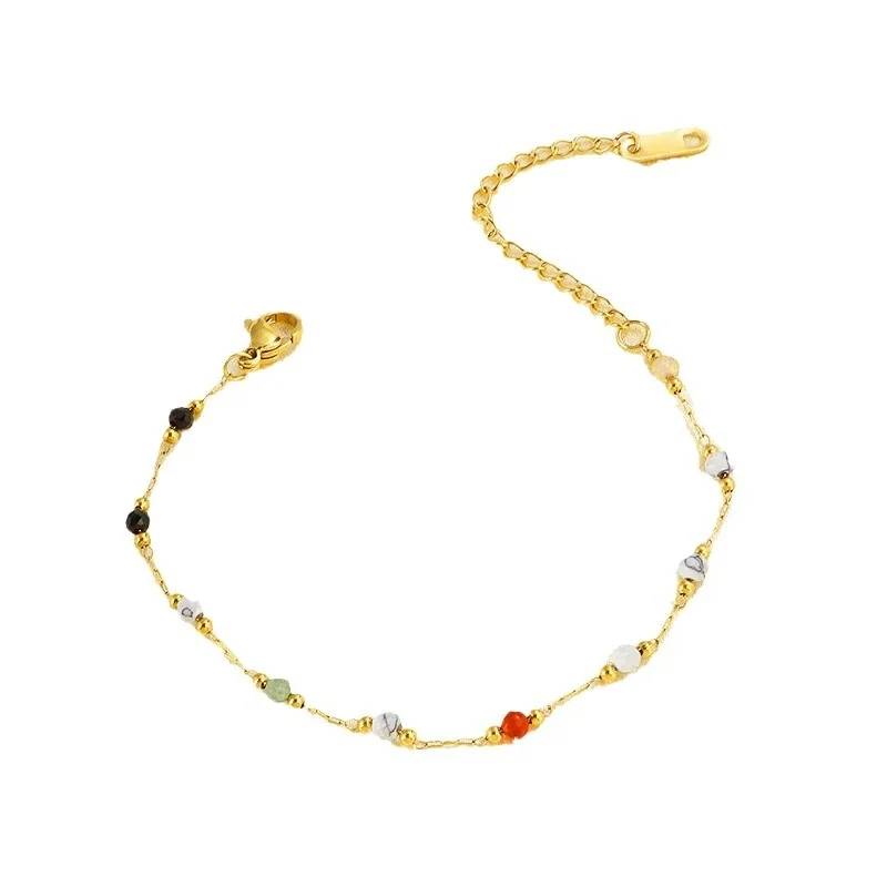 Delicate Gold-Plated Bead Chain Natural Stone Bracelet
