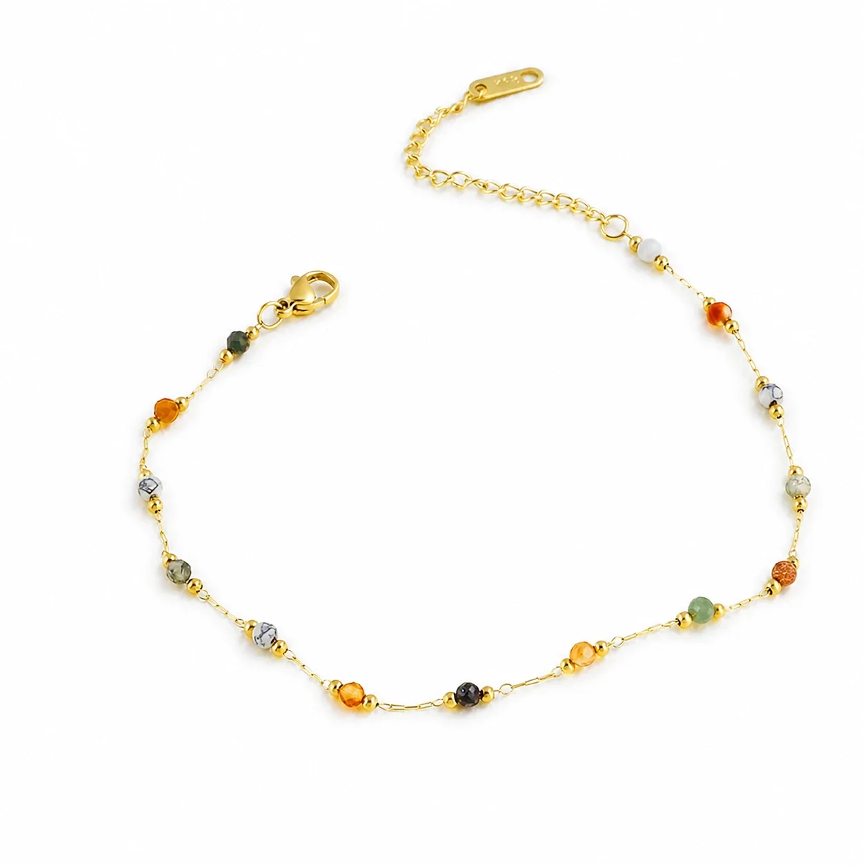 Delicate Gold-Plated Bead Chain Natural Stone Bracelet - Gold Natural Stone