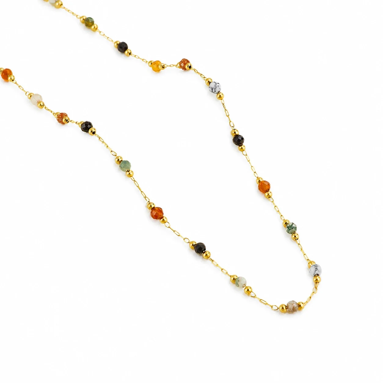 Delicate Gold-Plated Bead Chain Natural Stone Bracelet - Natural Stone