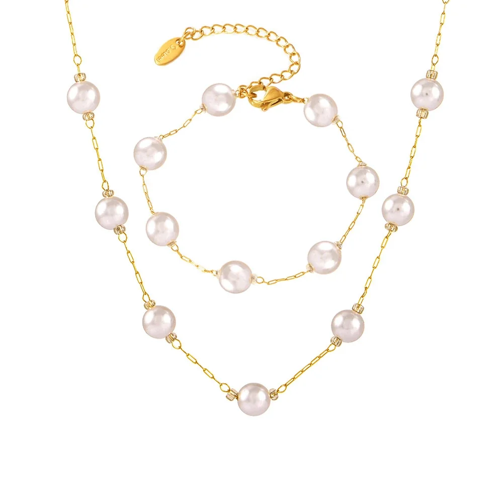 Elegant Gold-Plated Paperclip Pearl-Effect Jewelry Set