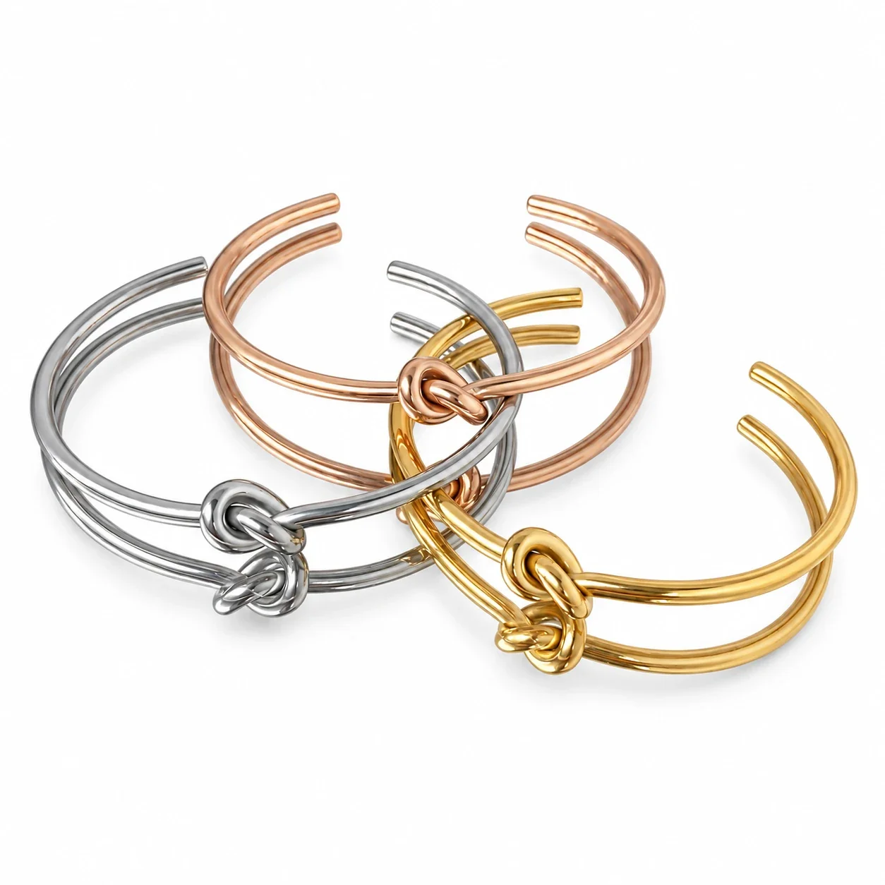 Open Double-Wire Knot Cuff Bangle, Stainless Steel