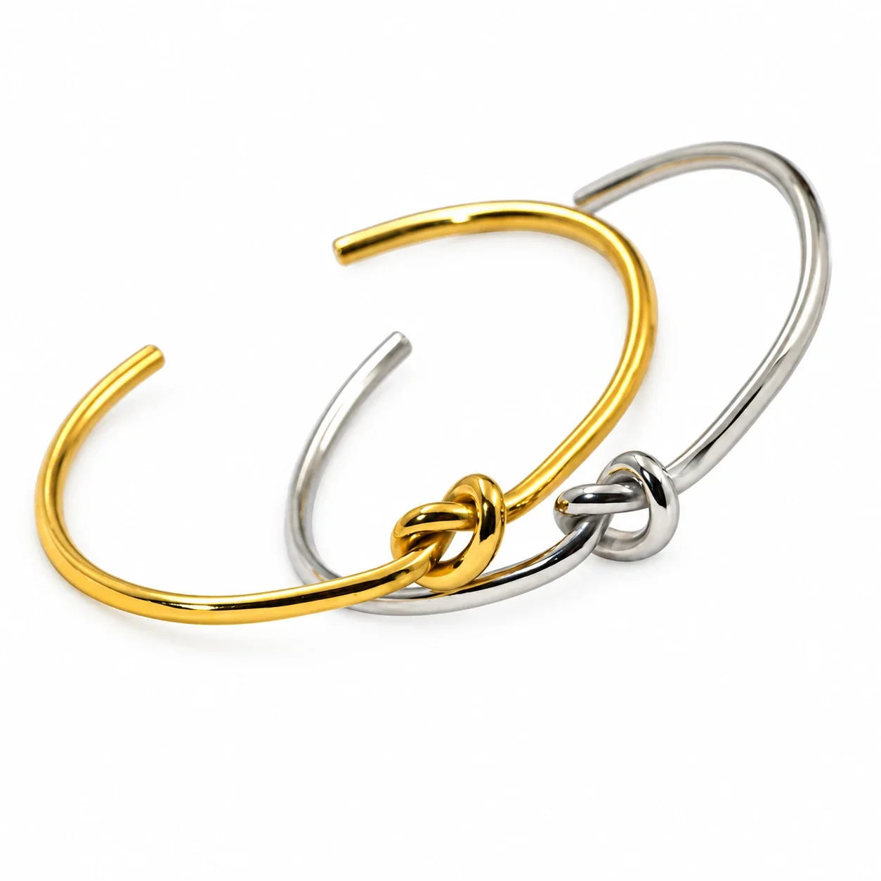 Open Double-Wire Knot Cuff Bangle, Stainless Steel