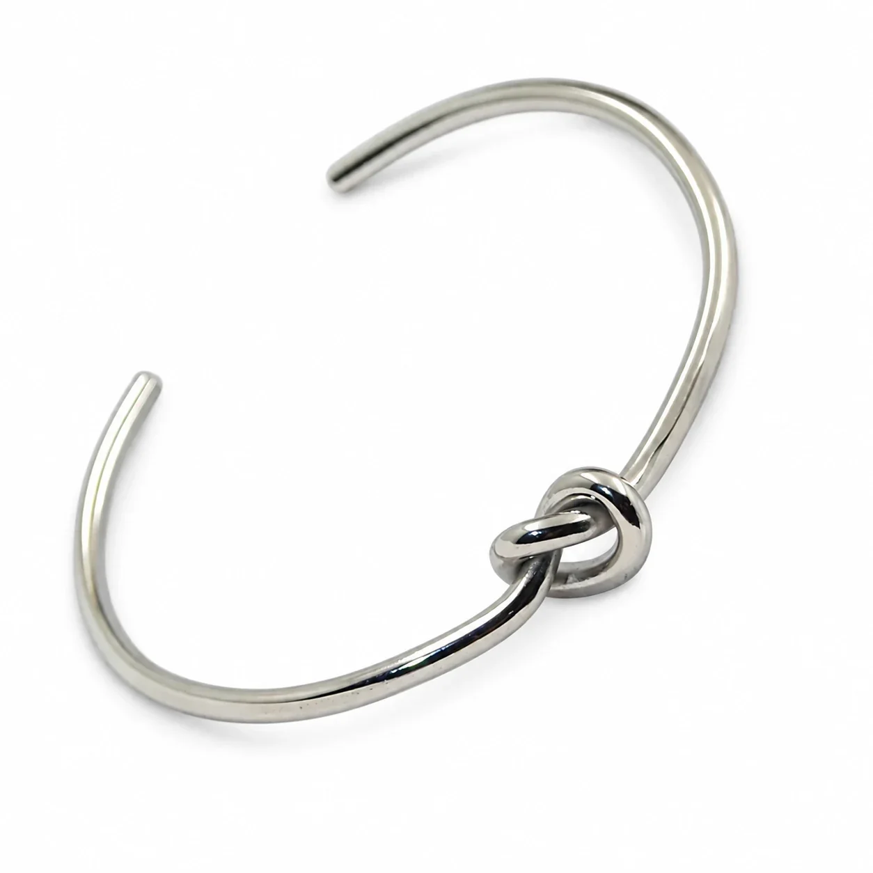 Open Double-Wire Knot Cuff Bangle, Stainless Steel - Silver