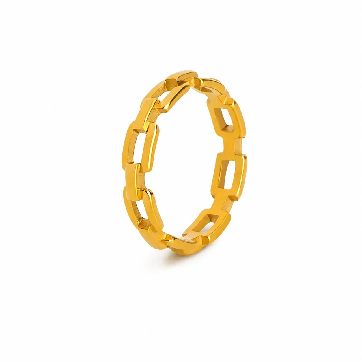 Architectural Gold-Plated Stainless Steel Link Band Ring