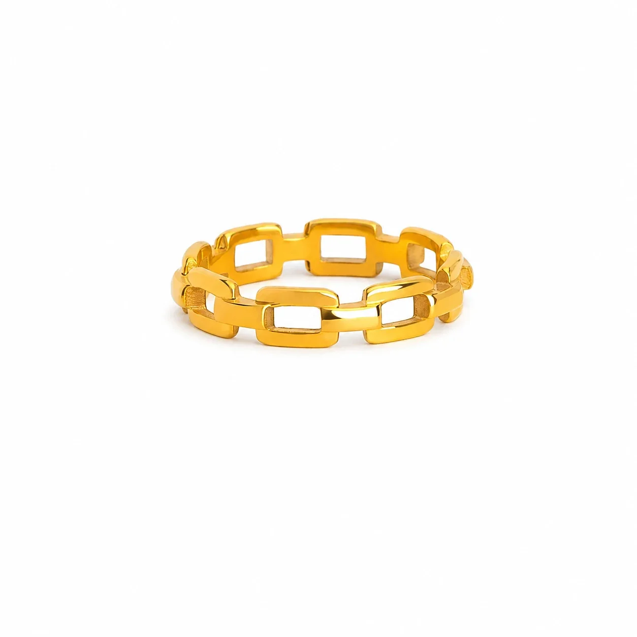 Architectural Gold-Plated Stainless Steel Link Band Ring