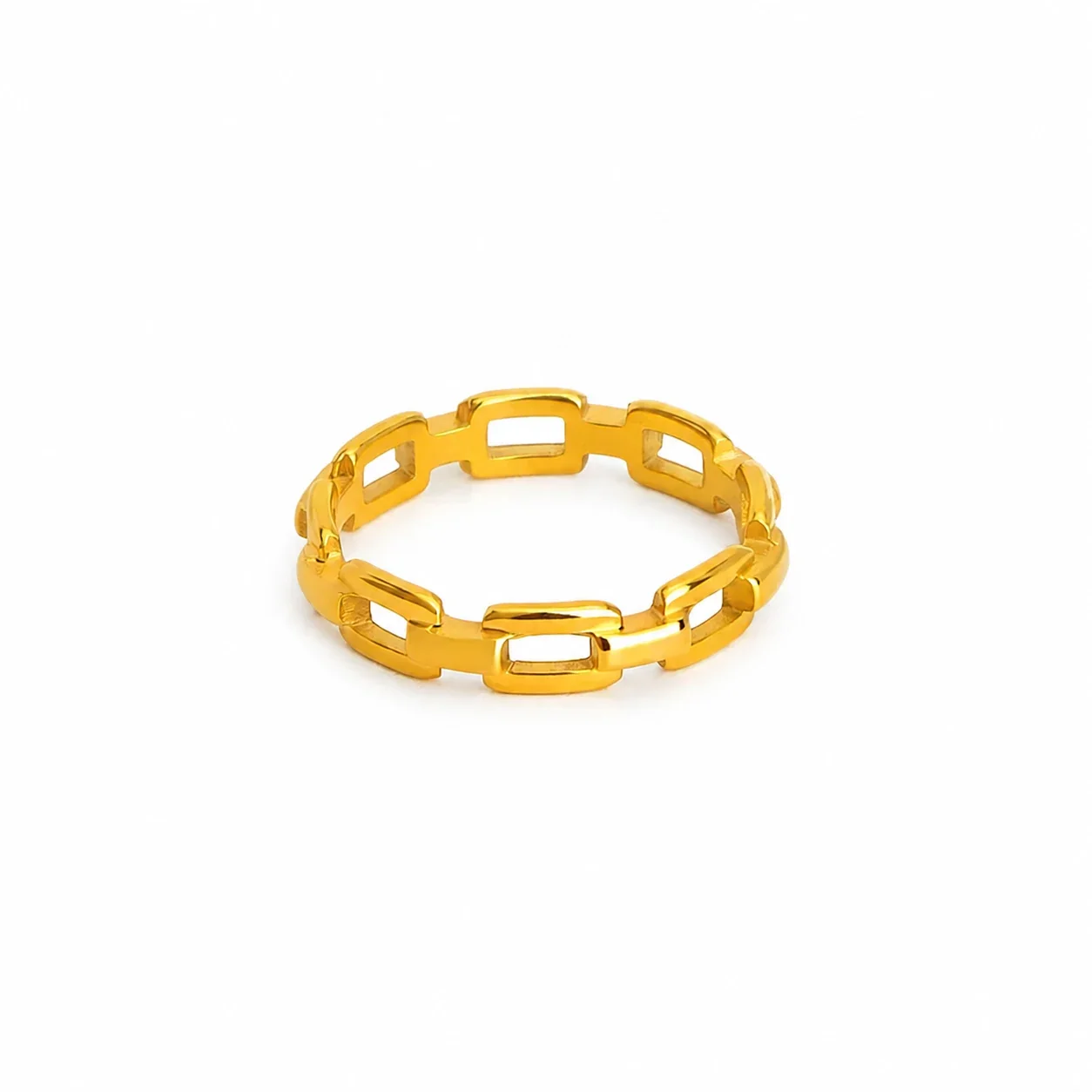 Architectural Gold-Plated Stainless Steel Link Band Ring
