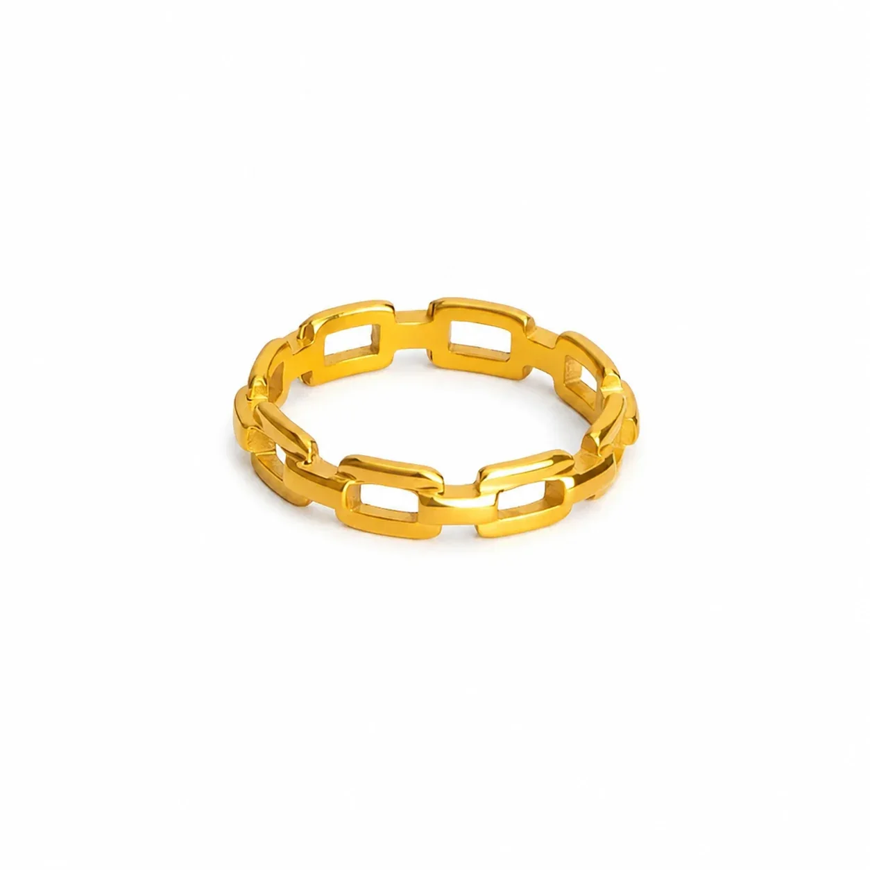 Architectural Gold-Plated Stainless Steel Link Band Ring