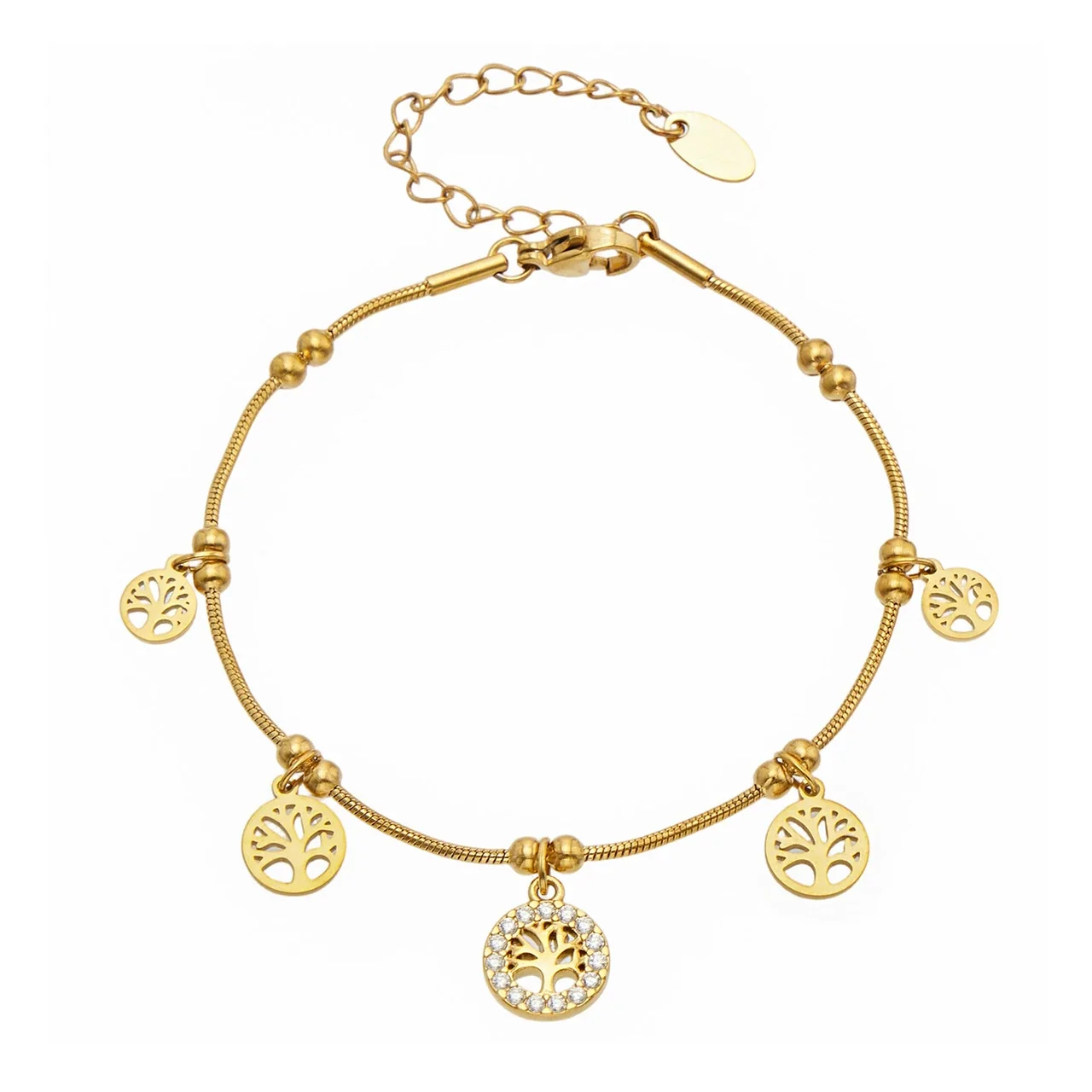 Tree of Life Gold PVD 316 Stainless Steel Stainless Bead Snake Bracelet