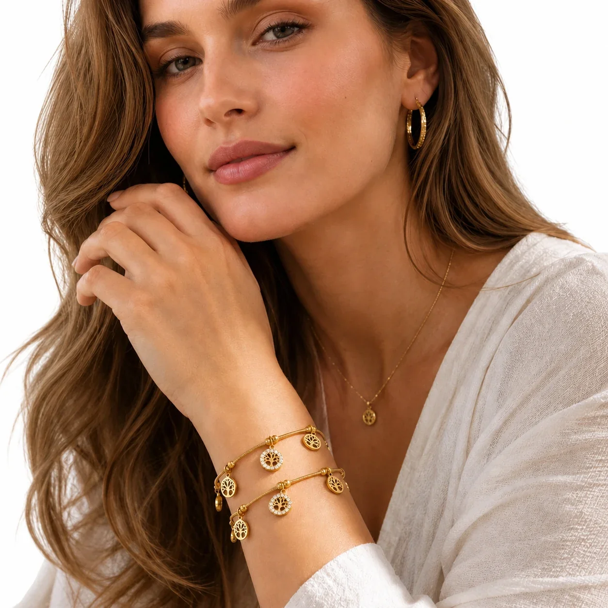 Tree of Life Gold PVD 316 Stainless Bead Snake Bracelet
