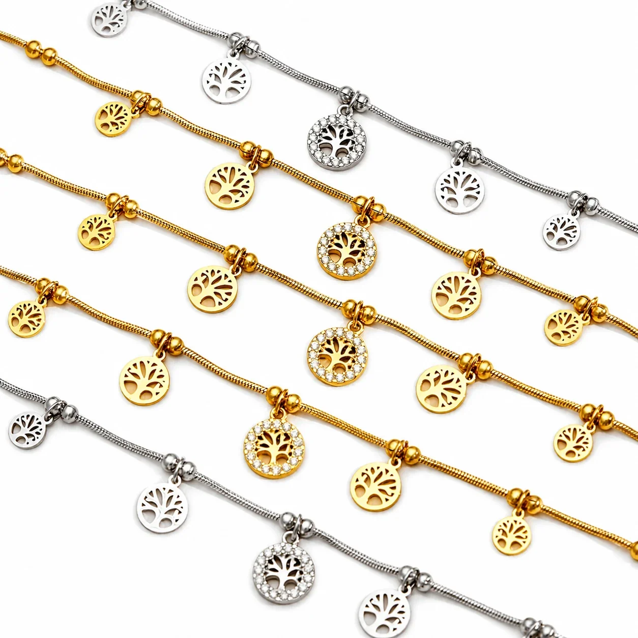 Tree of Life Gold PVD 316 Stainless Bead Snake Bracelet