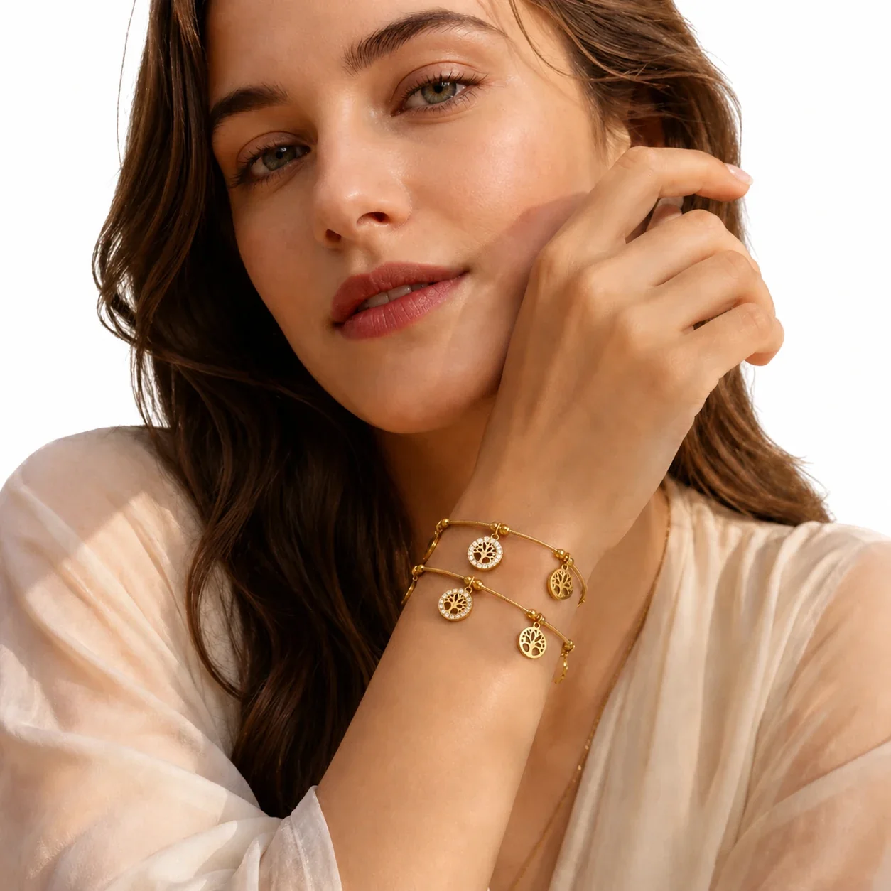 Tree of Life Gold PVD 316 Stainless Bead Snake Bracelet
