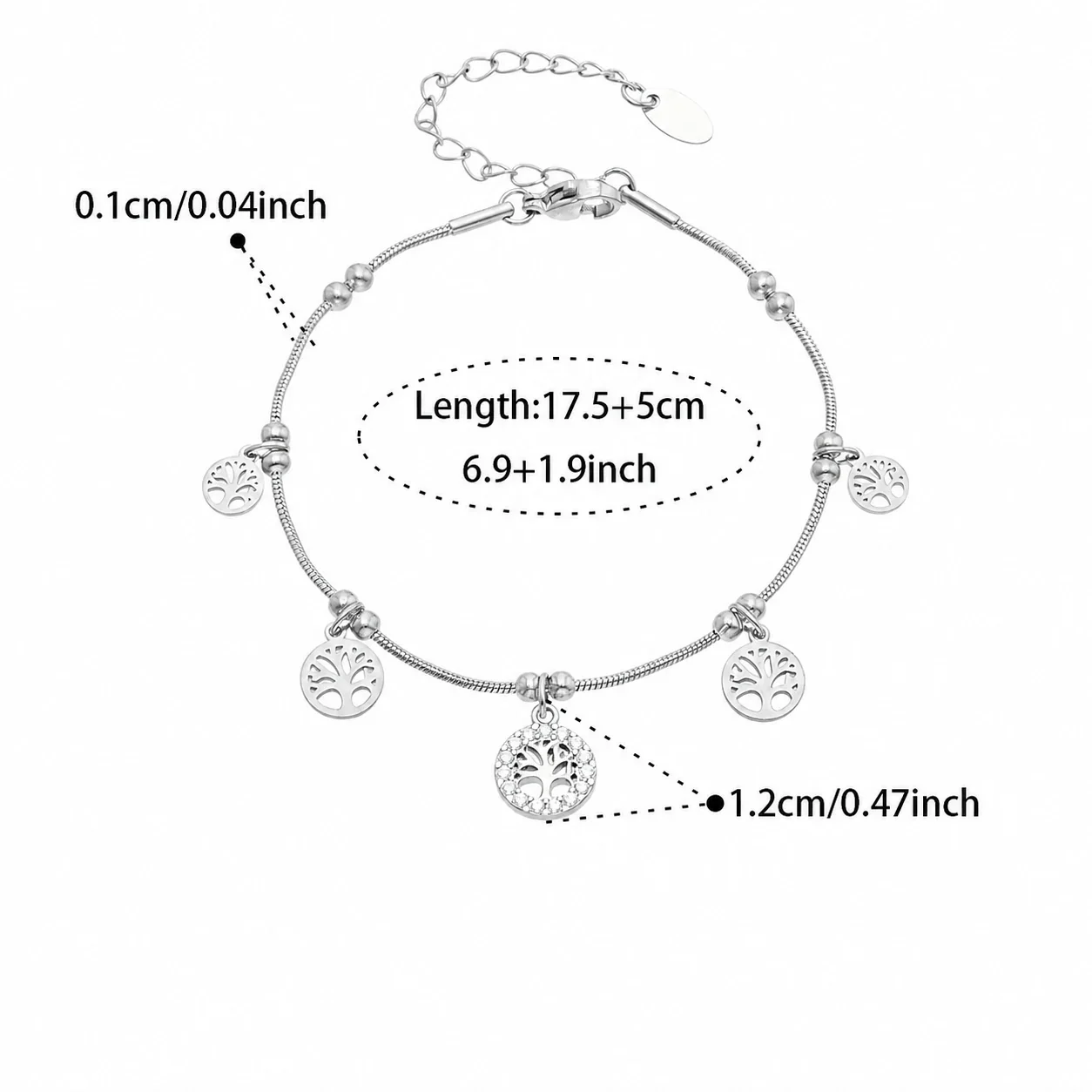 Tree of Life Gold PVD 316 Stainless Bead Snake Bracelet - Silver Tree of Life CZ