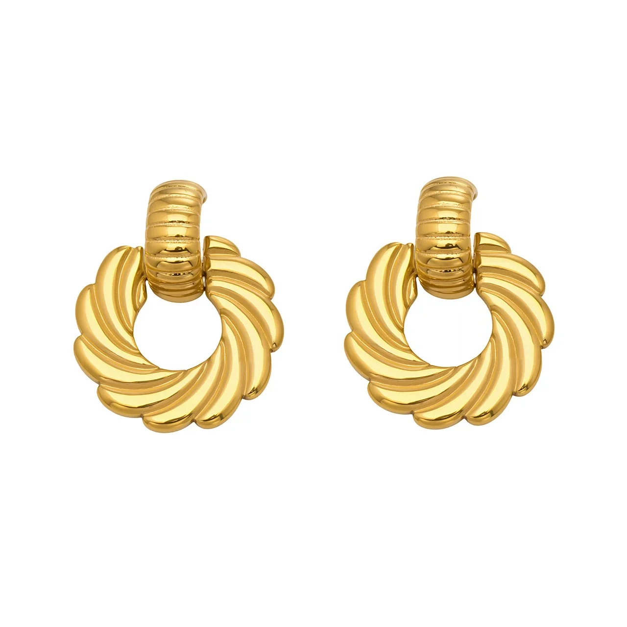 Sculptural 18K Gold PVD 316L Stainless Steel Ribbed Swirl Hoop Earrings