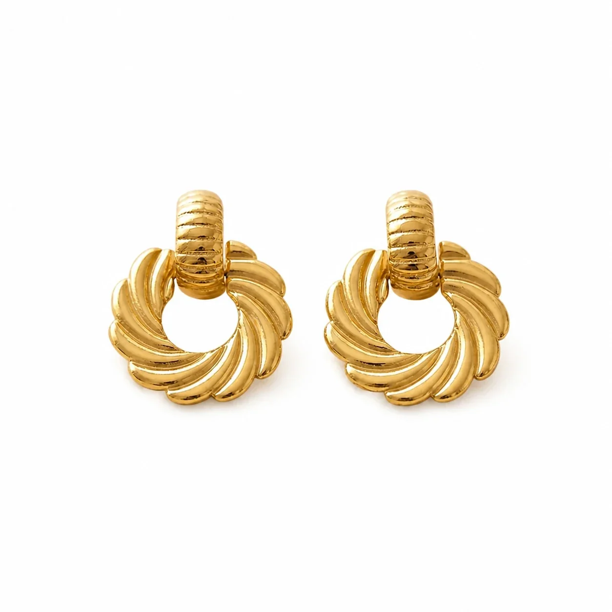 Sculptural 18K Gold-Plated 316L Ribbed Swirl Hoop Earrings