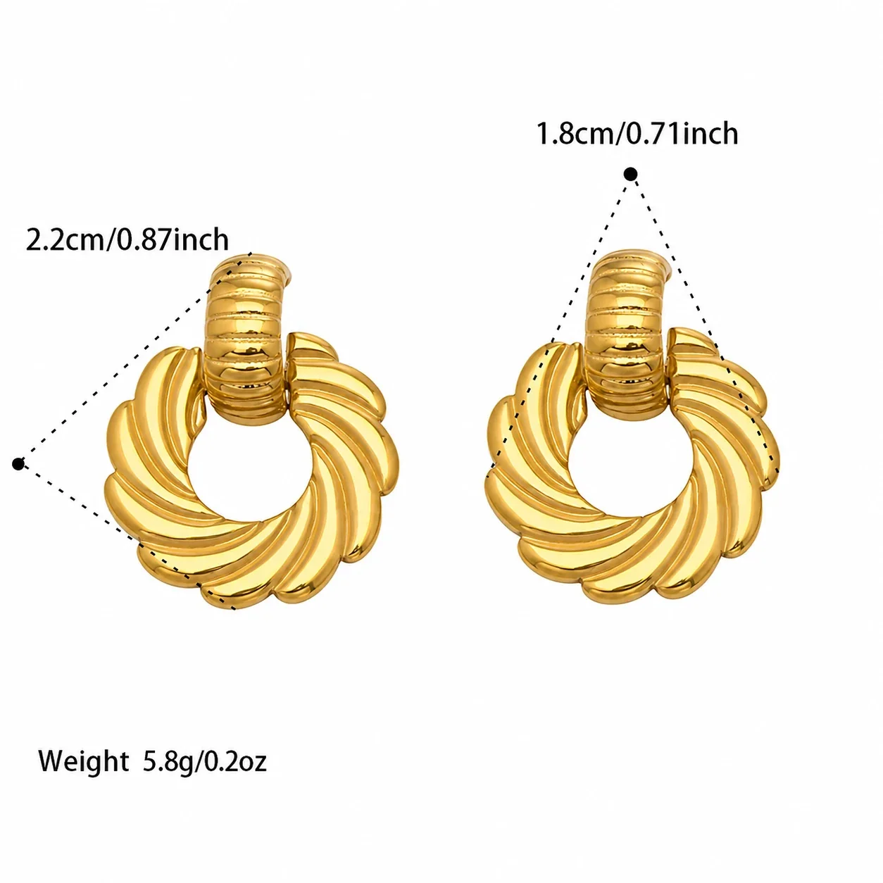Sculptural 18K Gold-Plated 316L Ribbed Swirl Hoop Earrings - Gold