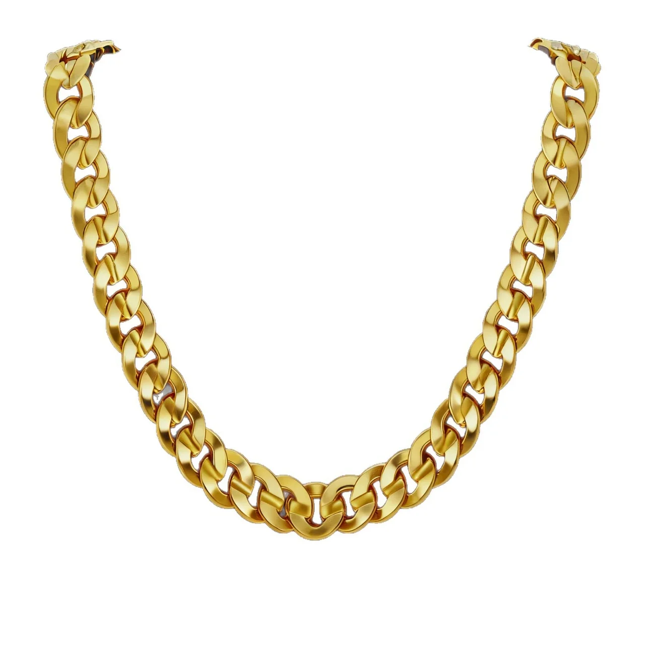 Bold Gold-Plated Flat Cuban Link Stainless Steel Chain Necklace