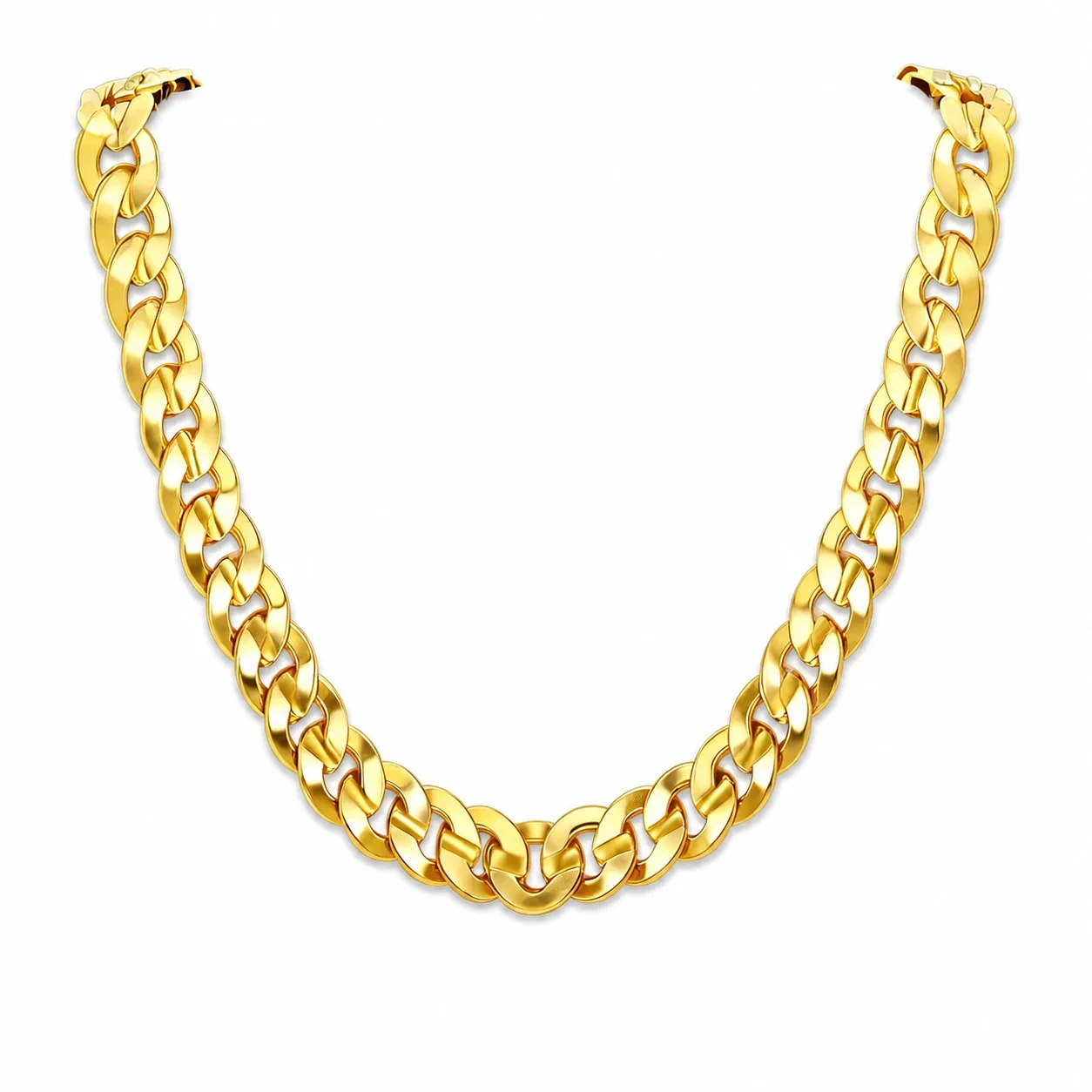 Bold Gold-Plated Flat Cuban Link Stainless Steel Chain Necklace