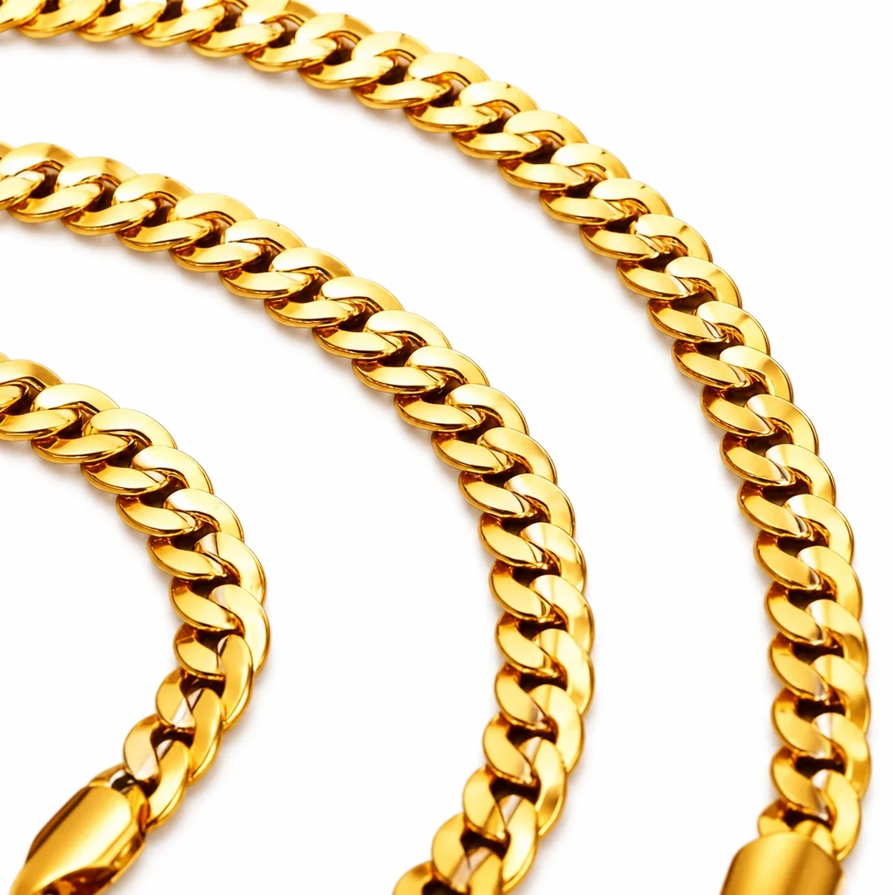 Bold Gold-Plated Flat Cuban Link Stainless Steel Chain Necklace