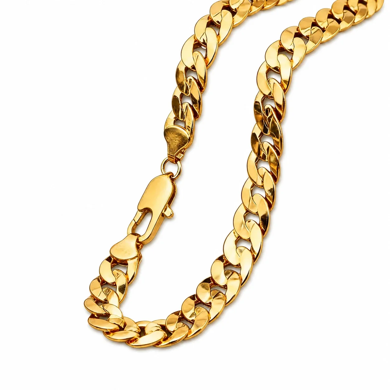 Bold Gold-Plated Flat Cuban Link Stainless Steel Chain Necklace