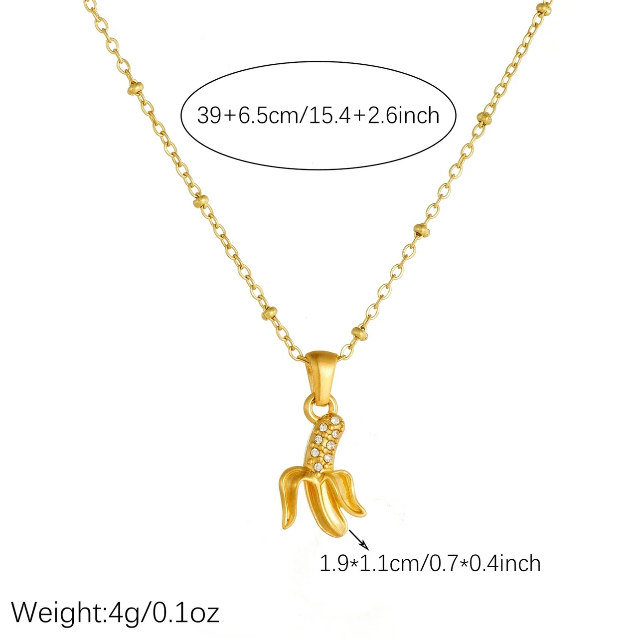 Photo produit : Collier pendentif banane avec chaîne perlée, acier plaqué or
