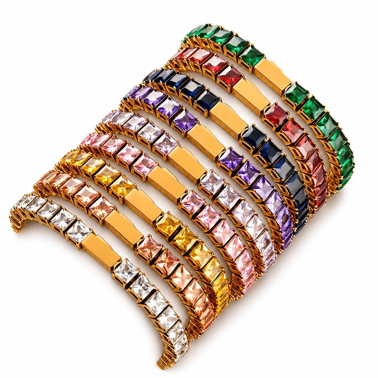 Refined 316 Stainless Steel Square CZ Tennis Bracelet