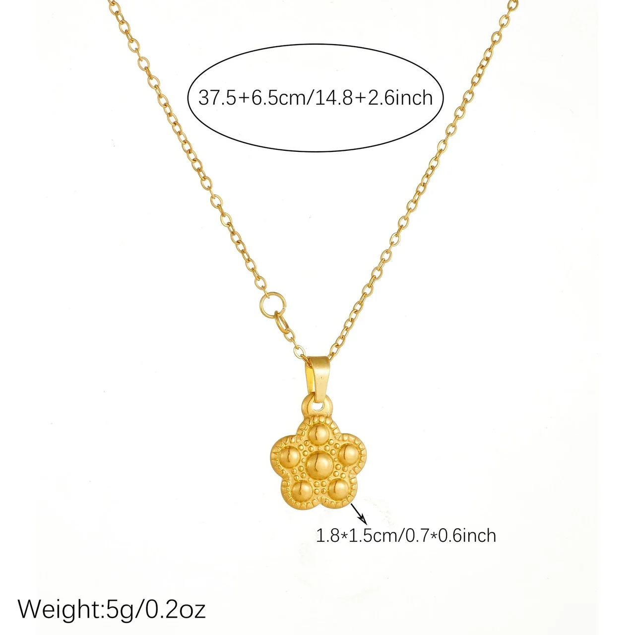 Flower Pendant Necklace with Beaded Dome Relief Gold-Plated