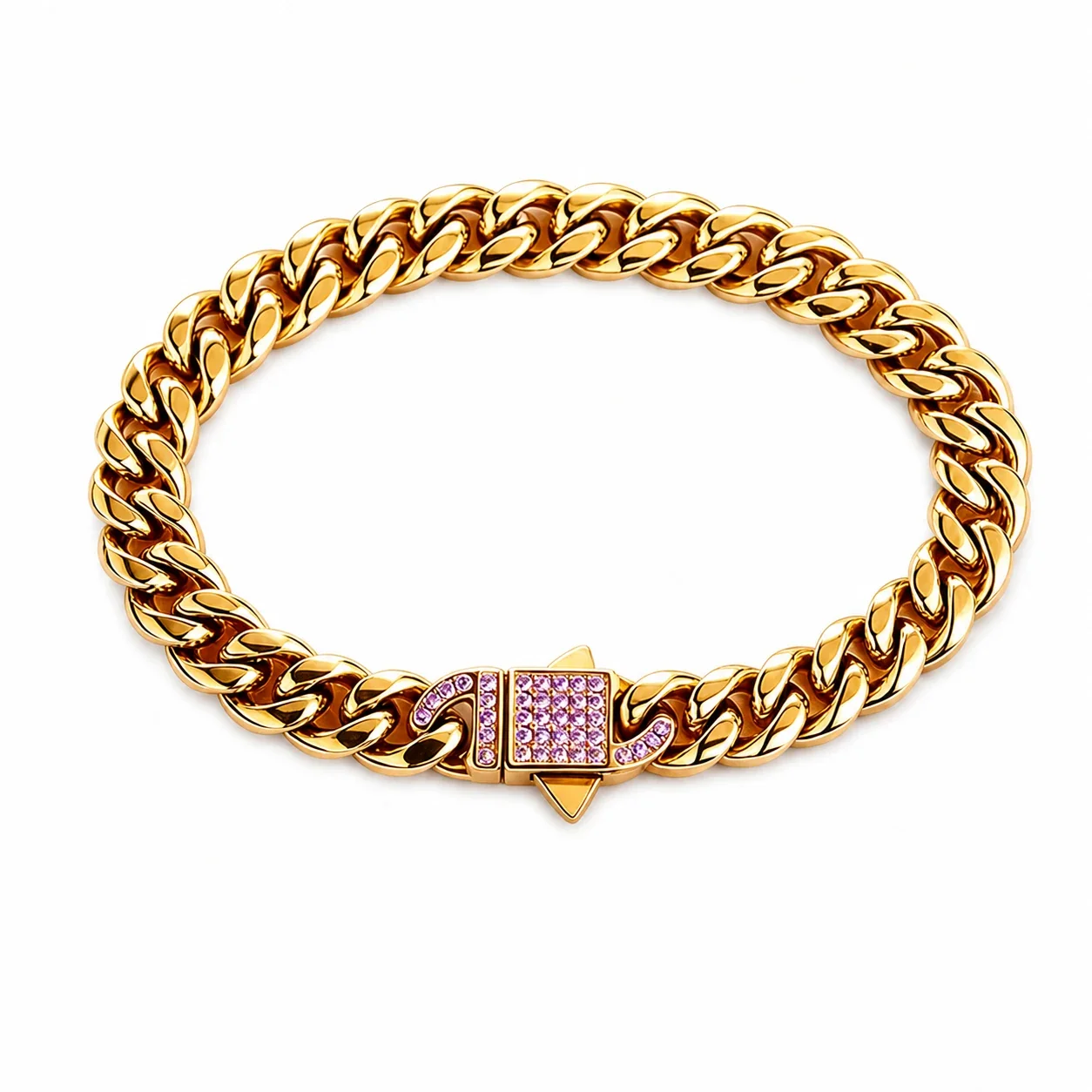 Light Pink CZ Clasp 316 Stainless Steel Cuban Link Bracelet