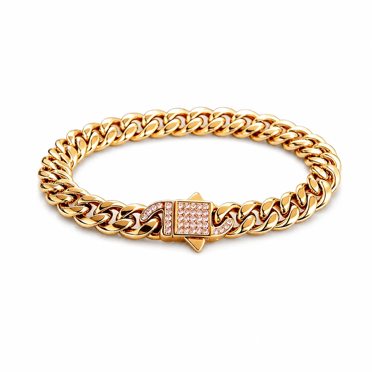 Bold 316 Stainless Steel Cuban Chain Bracelet with CZ Clasp