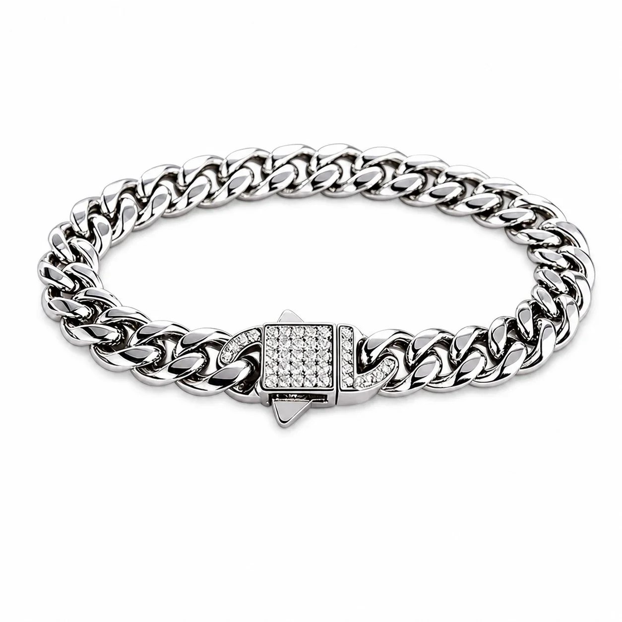 Bold 316 Stainless Steel Cuban Chain Bracelet with CZ Clasp