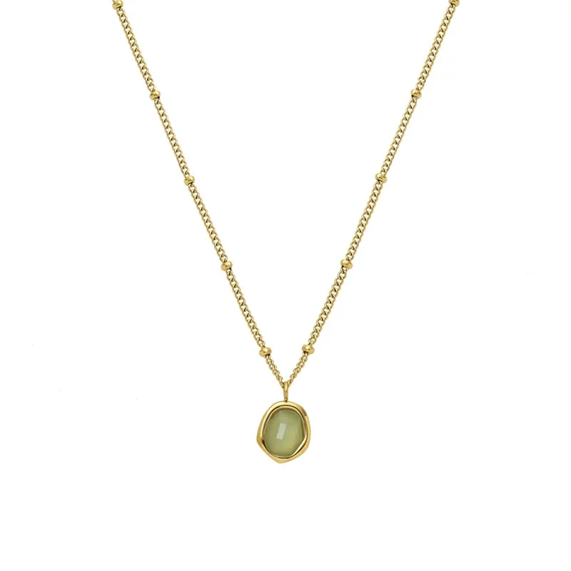 Oval Cat's Eye Pendant Necklace 316 Stainless Steel 18K Gold PVD