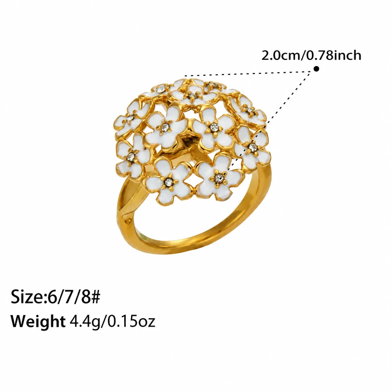 Floral Enamel & Textured Daisy Rings, Gold-Plated 316 Stainless Steel - Gold Enamel Flower