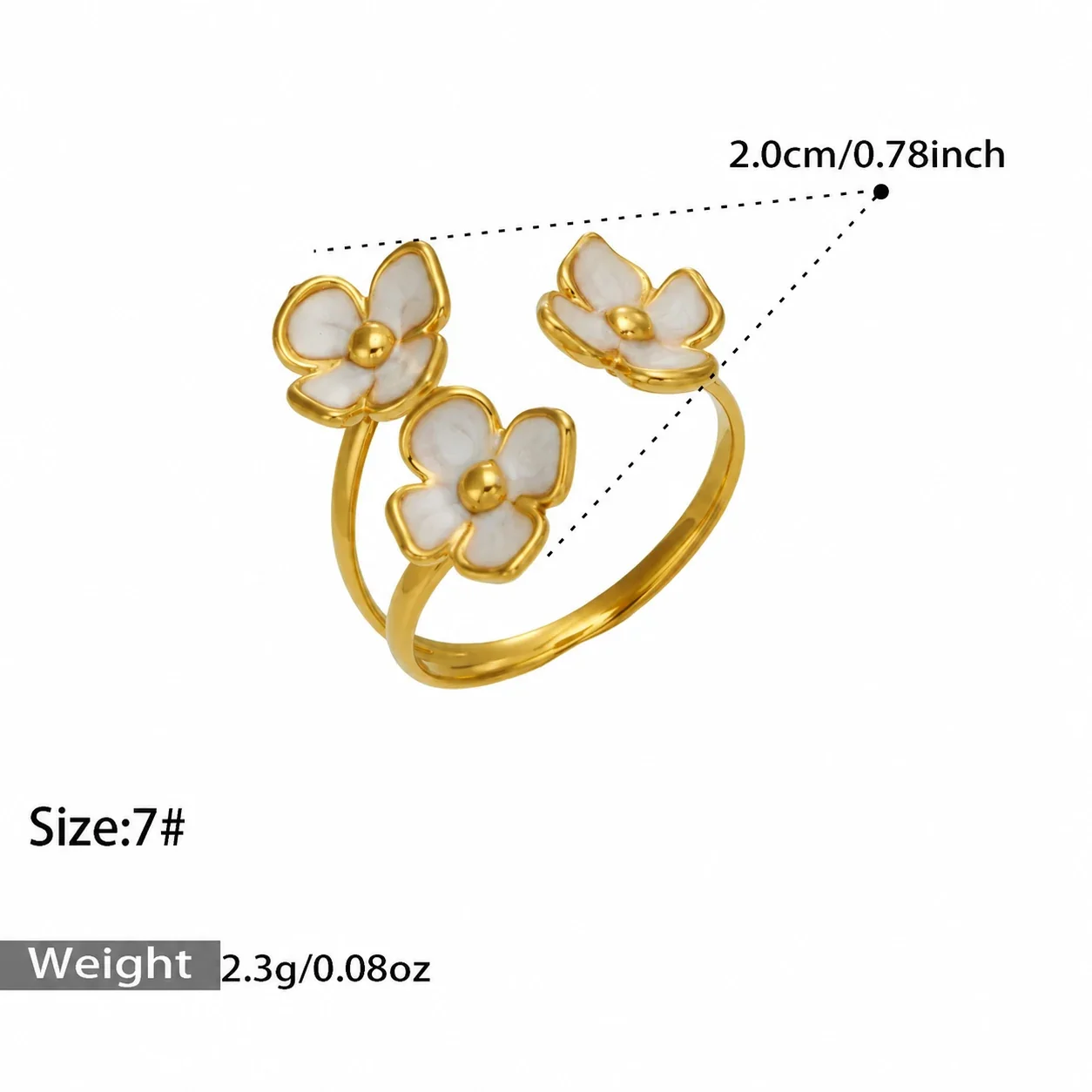 Floral Enamel & Textured Daisy Rings, Gold-Plated 316 Stainless Steel - Gold Enamel Small Flower Open