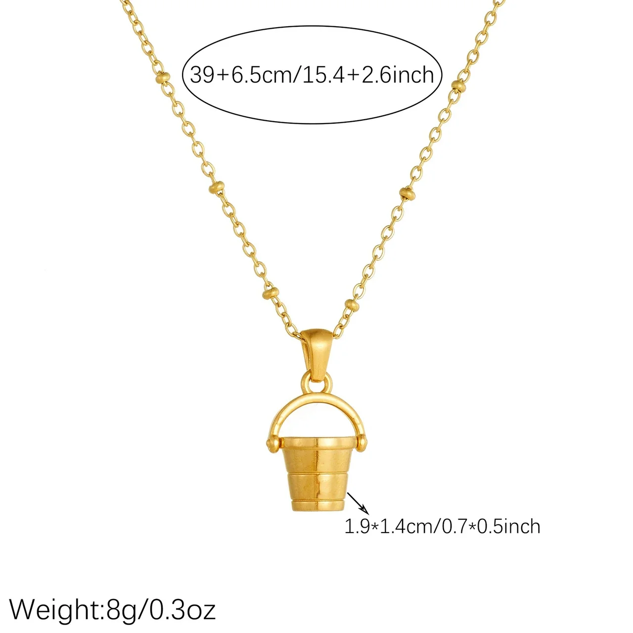 Bucket Pendant Necklace with Bead Chain, Gold-Plated Steel