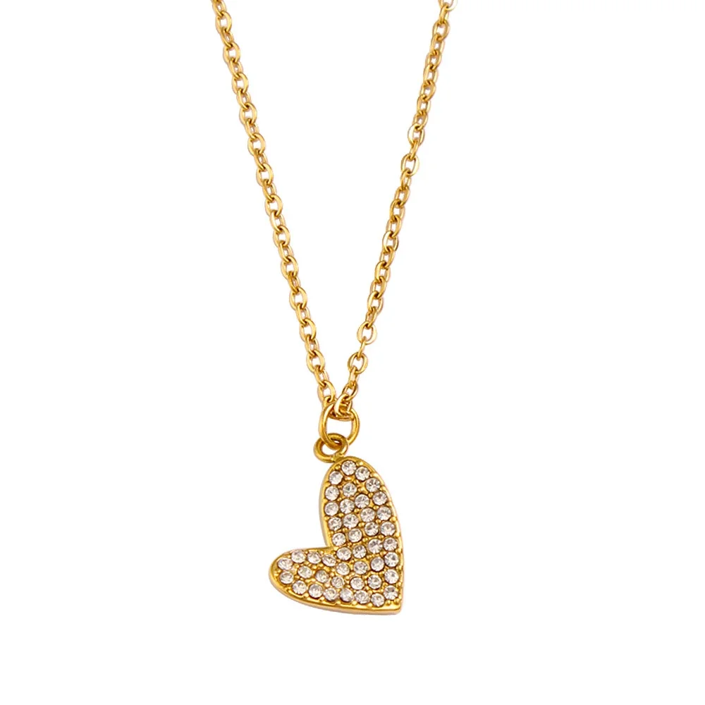 Radiant Gold-Plated Pavé Heart Chain Jewelry Set - Necklace