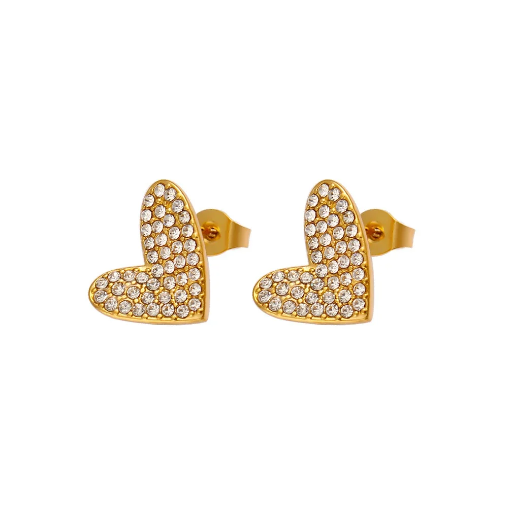 Radiant Gold-Plated Pavé Heart Chain Jewelry Set - Earrings