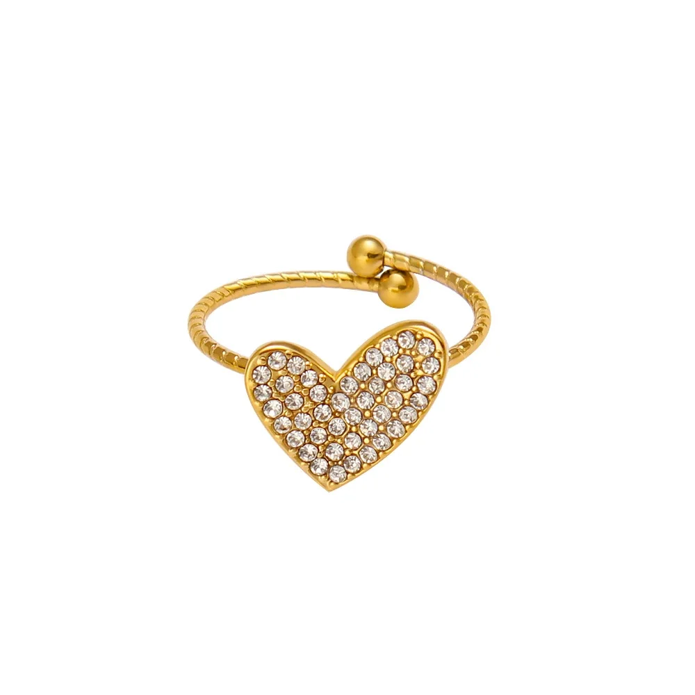 Radiant Gold-Plated Pavé Heart Chain Jewelry Set - Ring