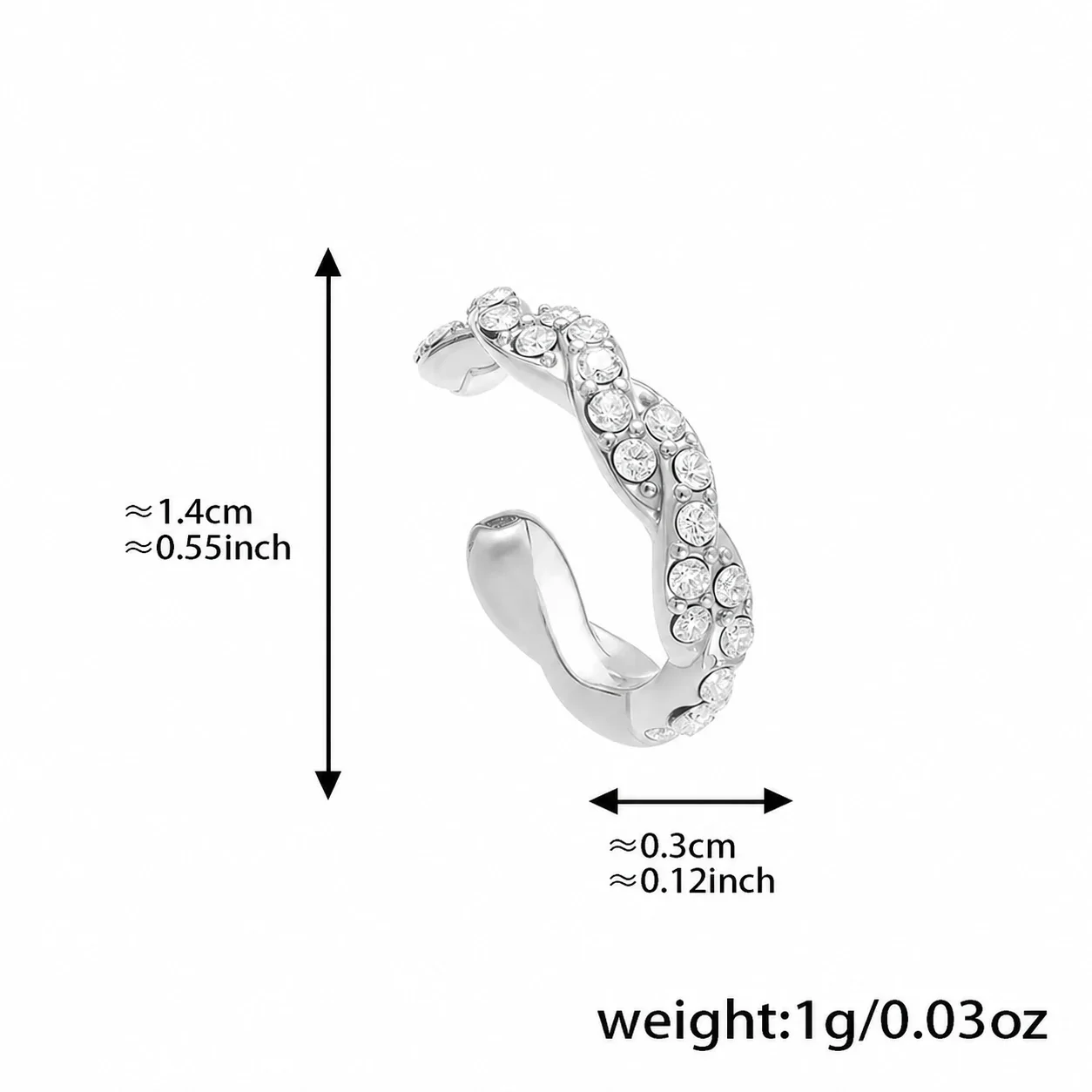 Sculptural Stainless Steel Triple-Band Pavé CZ Ear Cuff - Silver Twisted CZ Single