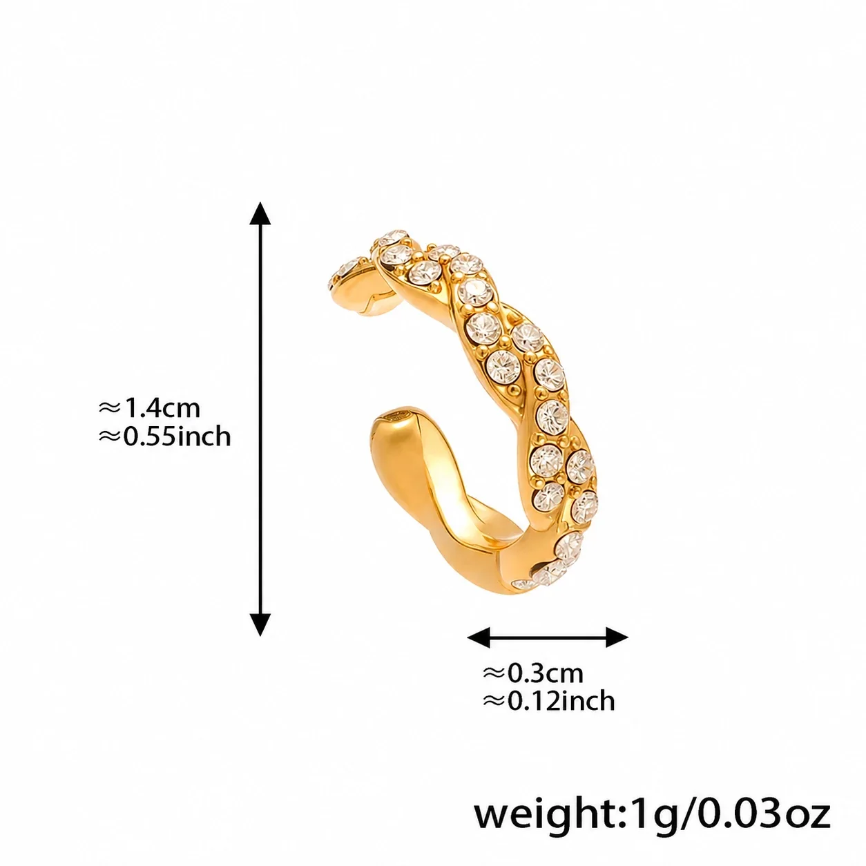 Sculptural Stainless Steel Triple-Band Pavé CZ Ear Cuff - Gold Twisted CZ Single