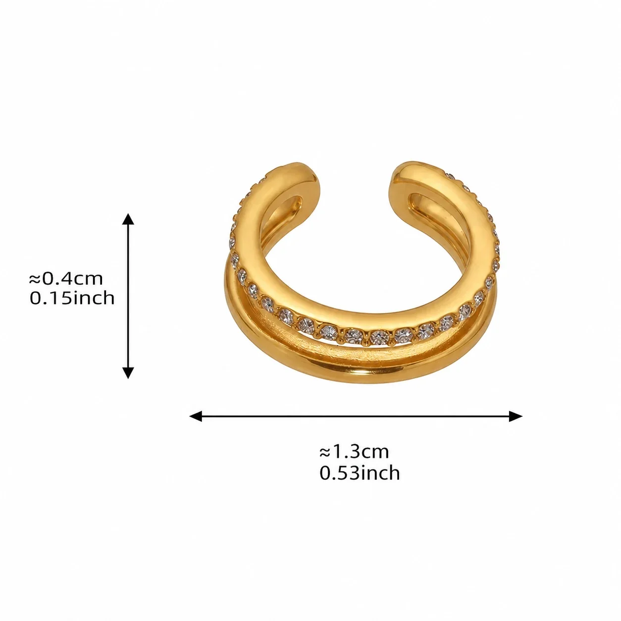 Sculptural Stainless Steel Triple-Band Pavé CZ Ear Cuff - Gold Single