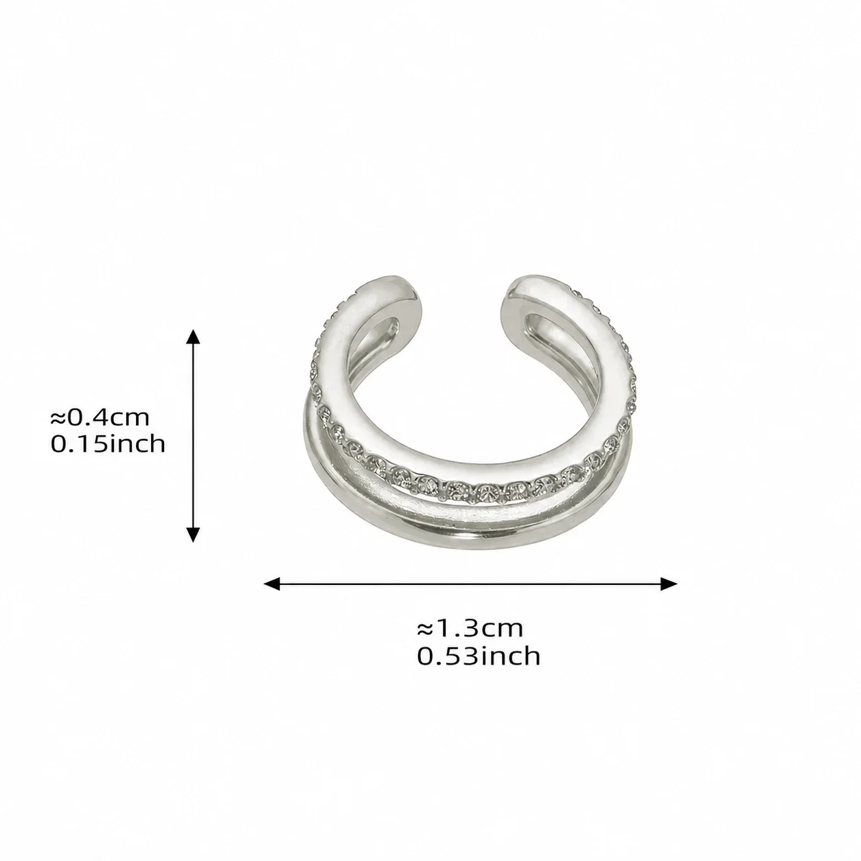 Sculptural Stainless Steel Triple-Band Pavé CZ Ear Cuff - Silver Single
