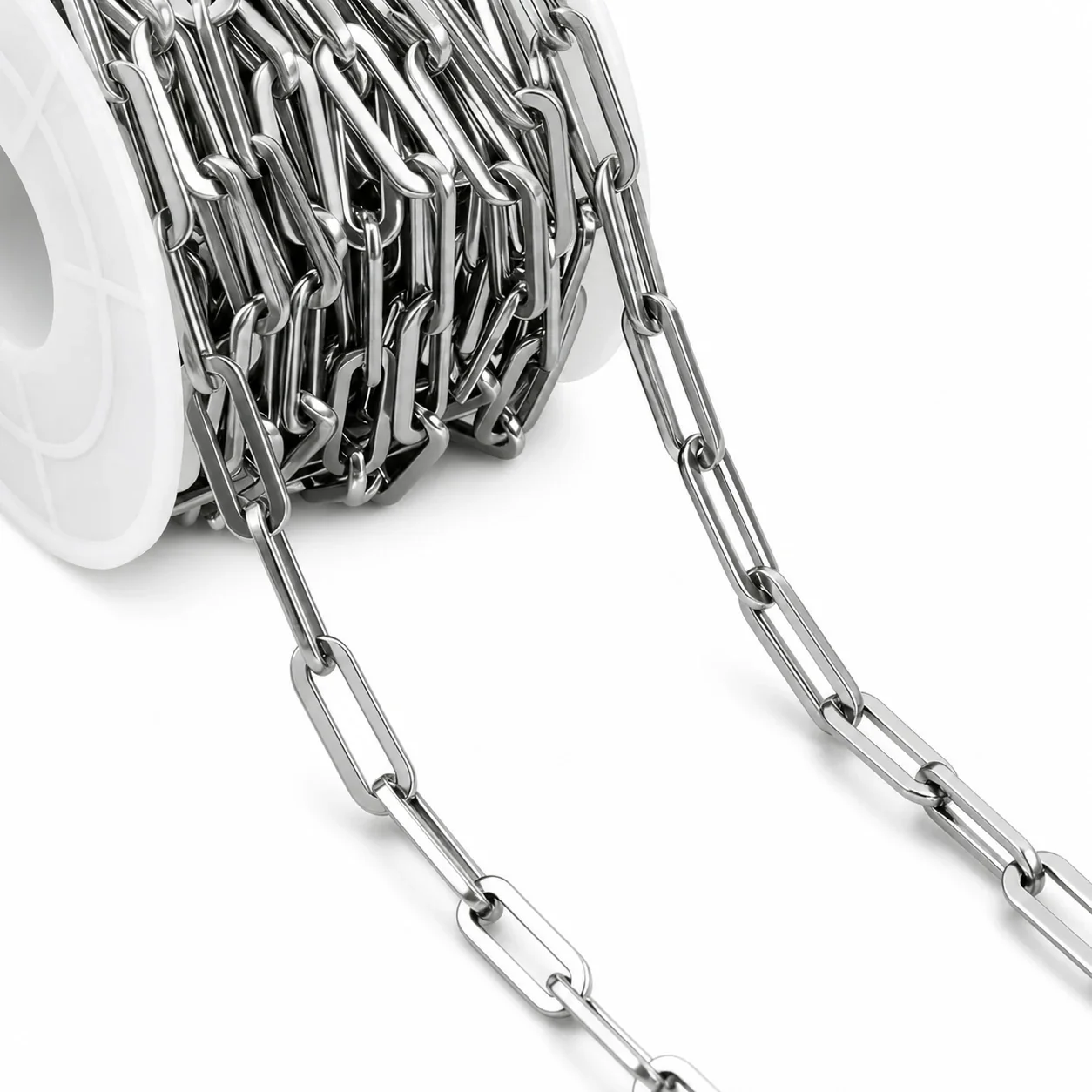 Polished Silver-Plated Stainless Steel Paperclip Chain