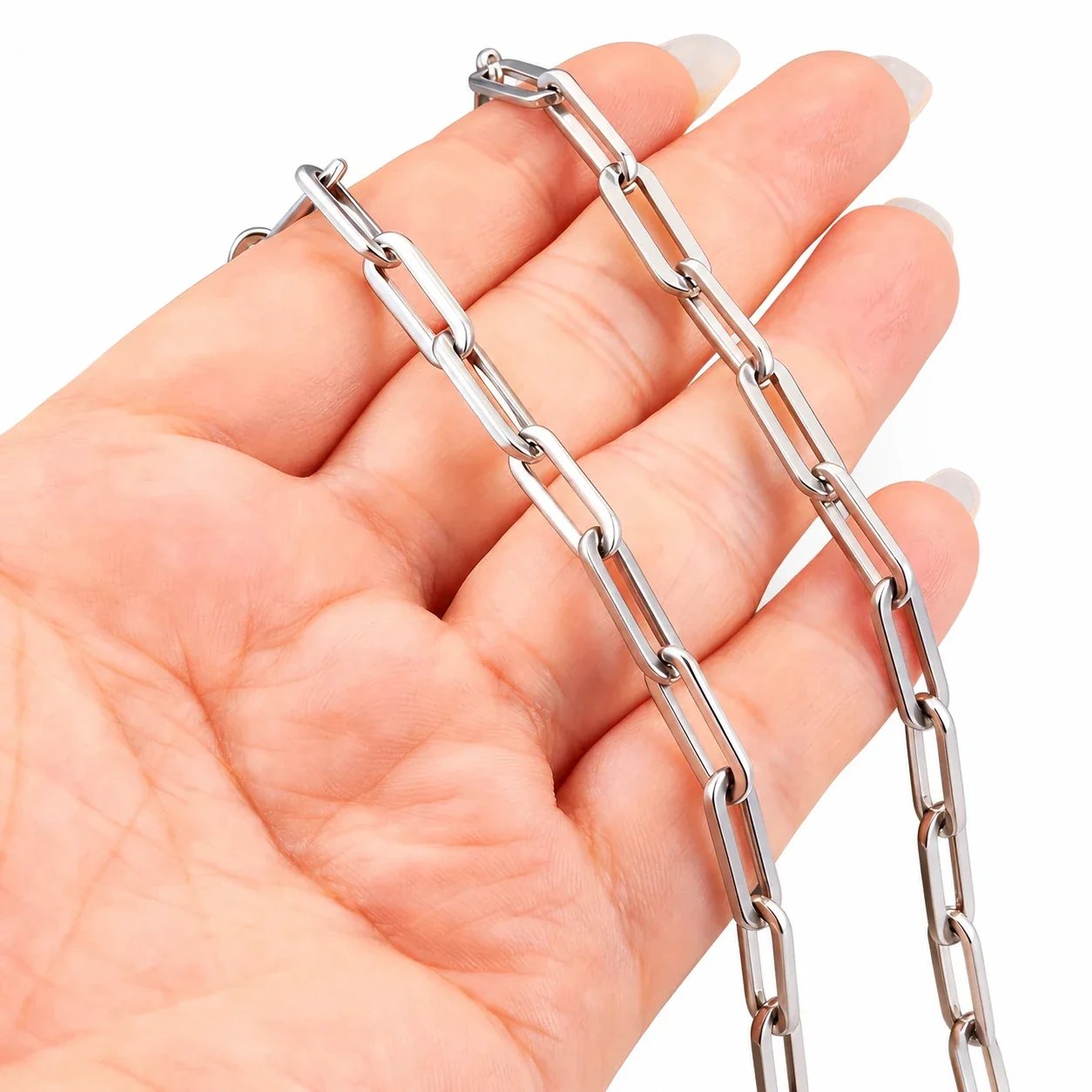 Polished Silver-Plated Stainless Steel Paperclip Chain