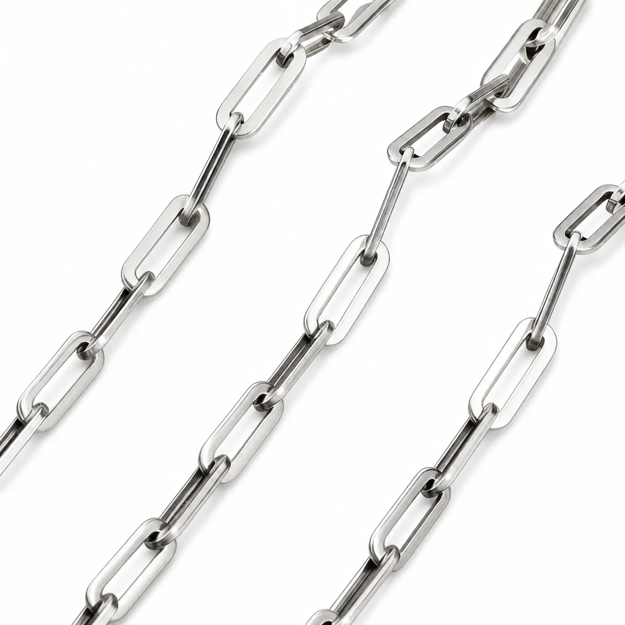 Polished Silver-Plated Stainless Steel Paperclip Chain