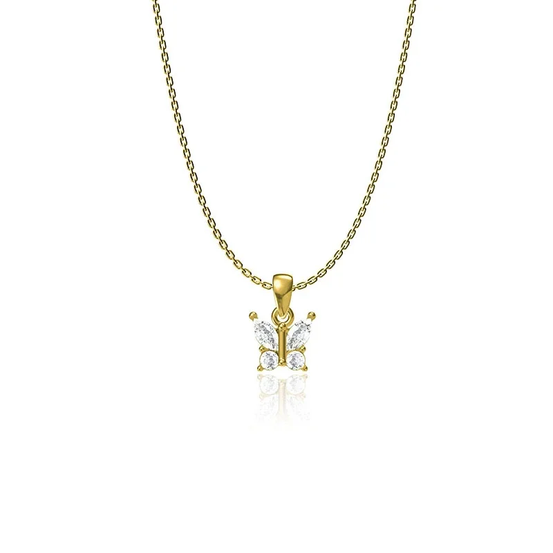 Dainty Marquise CZ Butterfly & Flower 316 Stainless Steel PVD Necklace