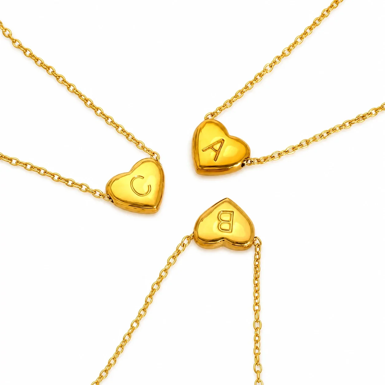 Polished Gold-Plated Heart Initial Cable Chain Necklace