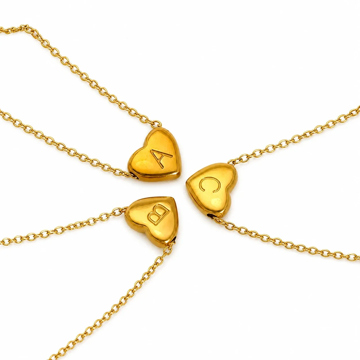 Polished Gold-Plated Heart Initial Cable Chain Necklace
